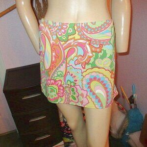 Lands End Swim Skirt Size 12 Swimsuit Cover Up Paisley UPF Pull On Tropical